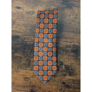 Vintage JZ Richards Silk Tie 60" Burnt Orange / Blue Geometric Floral Squares